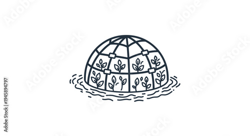 Glass dome structure with plants inside.