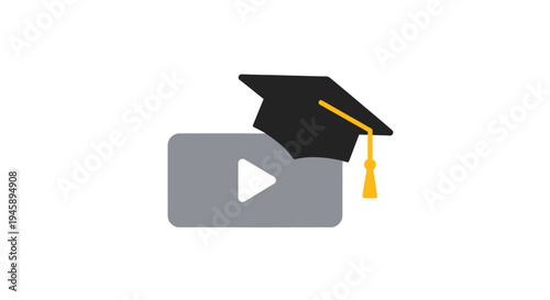 Graduation cap on play button icon.
