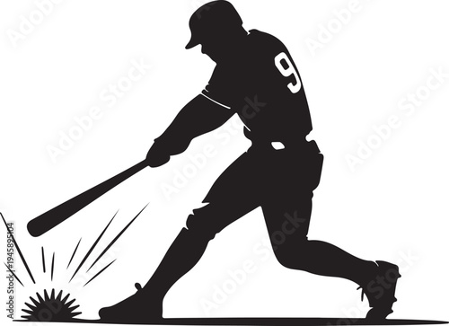 Baseball Batter Powerful Swing Silhouette