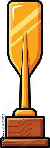 Tall golden paddle award features a polished blade mounted securely on a dark brown wooden base.