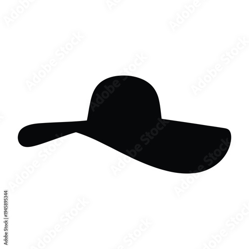Simple black silhouette of a wide brimmed sun hat on a white background