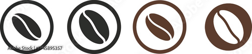 Four coffee bean icons in different shades isolated on white background