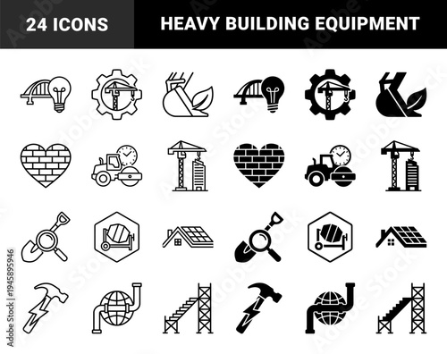 Construction and Engineering Hybrid Symbols Featuring Bridge Bulb Fusion Crane Gear Integration and Solar Roof Architecture in Dual Style