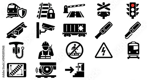 Solid black icons for field medicine and tactical triage. Tourniquets, trauma shears, and medical priority tags collection. Vector illustration for survival games, first aid training blogs, and tactic