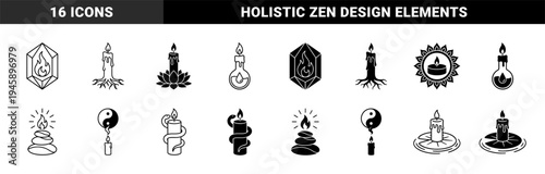 Spiritual Candle Hybrid Symbols Merging Flame with Crystal Lotus Root Yin Yang and Snake for Holistic Wellness and Meditation Design