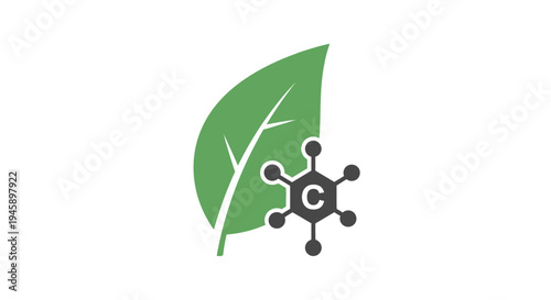 Green leaf with carbon symbol.