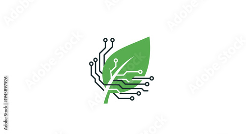 Green leaf with circuit board lines.