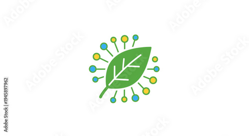 Green leaf with colorful drops around.