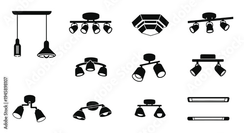 Variety of modern lighting fixtures displayed in a black silhouette