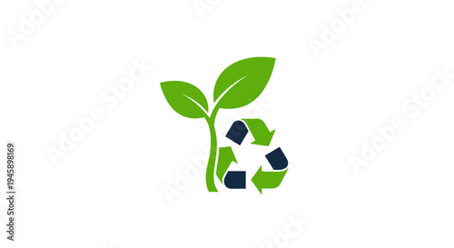 Green leafy plant with recycling symbol.