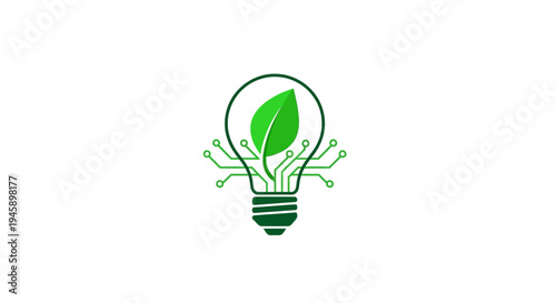 Green light bulb with leaf inside.