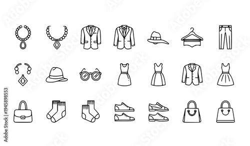 Thin Line Fashion Icons Clothing Wardrobe UI Kit Vector Set