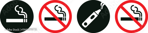 No smoking icons cigarette vape prohibition signs
