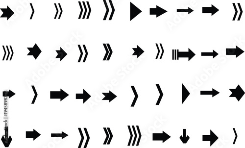 Numerous black arrow and chevron shapes arranged in a clean grid pattern on a bright white surface