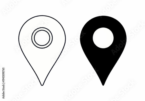 Two map pins are shown side by side on a surface