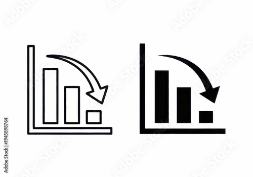 Two bar graphs show downward trend on computer screens side by side