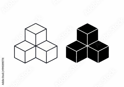 Geometric shapes stacked in pyramid form side by side in black and white