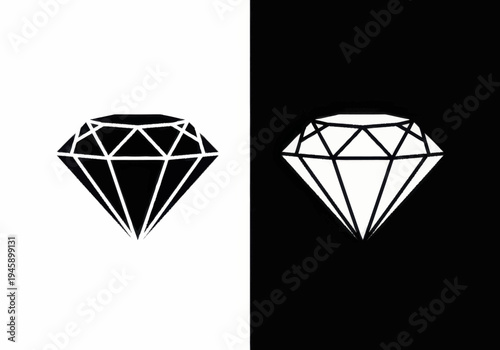 Two diamond shapes in black and white colors on split background