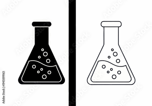 The experiment features two conical flasks with liquids on a table.