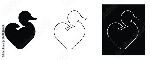 Rubber duck heart shapes black white outline