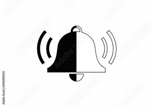 A black and white illustration of a ringing bell with sound waves emanating from it.