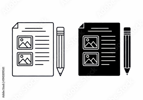 Graphic designers create illustrations of documents and photos with pencils on paper