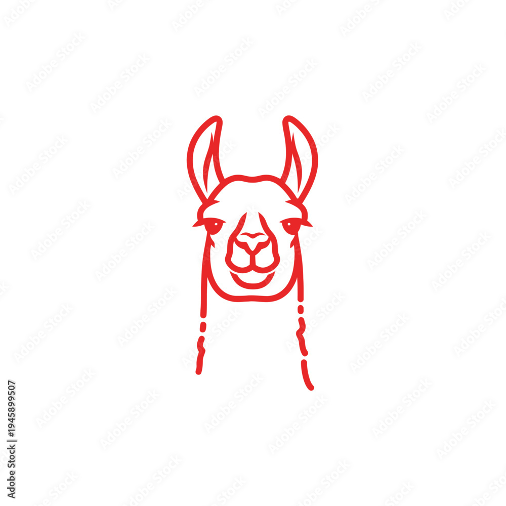 Fototapeta premium Stylized red llama head outline on white background for design