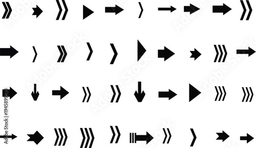 Various black arrow icons showcasing different styles and directions on a bright white backdrop