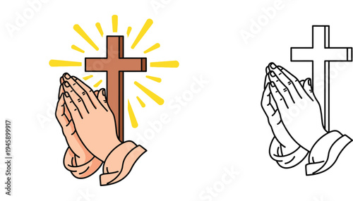 Praying Hands and Cross - Symbol of Christian Faith and Devotion