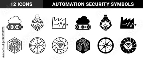 Hybrid Industrial and Digital Connectivity Symbols Featuring Cloud Manufacturing Robotic Claw Gem Extraction and Fingerprint Cube Data Security