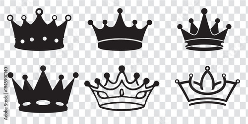 Six diverse black crown outlines and silhouettes collection.