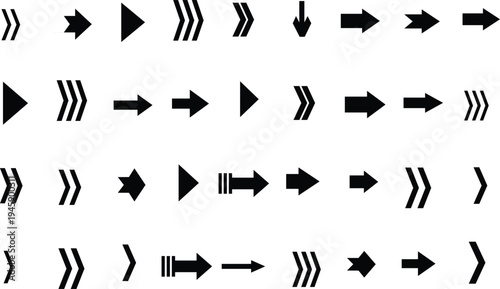 Various black directional arrows and navigation symbols presented clearly on a clean white field