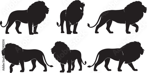 Lion Silhouette Vector Set - Roaring and Walking African Lion Icon Collection
