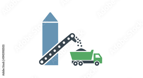 Green truck with conveyor belt loading.