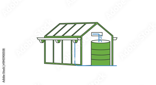 Green water tank and shed.