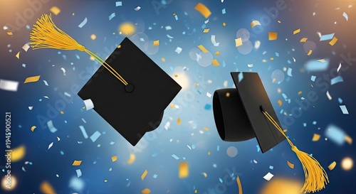 Celebrating levour day with graduation hats and confetti