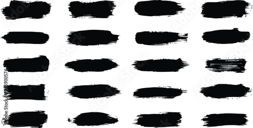 Black grunge paint brush strokes vector Icon set