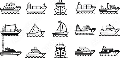Maritime ship and boat vector Icon set