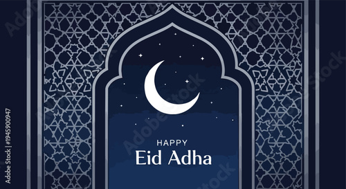 Minimal navy background with star Happy Eid Adha card isolated white background