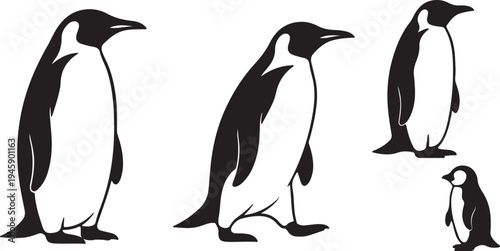 Penguin Silhouette Vector Set - Emperor Penguin and Chick Icon Collection
