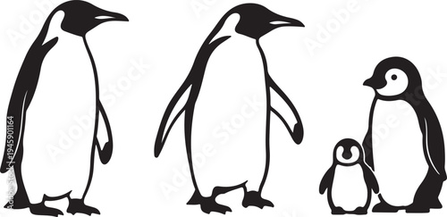 Penguin Silhouette Vector Set - Emperor Penguin and Chick Icon Collection
