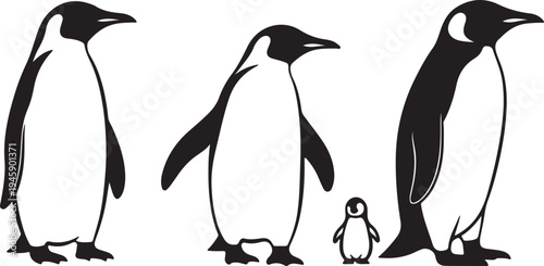 Penguin Silhouette Vector Set - Emperor Penguin and Chick Icon Collection

