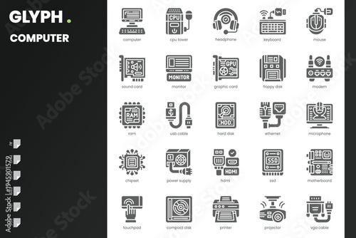 Computer Icon pack for your website, mobile, presentation, and logo design. Computer Icon solid design. Vector graphics illustration and editable stroke.