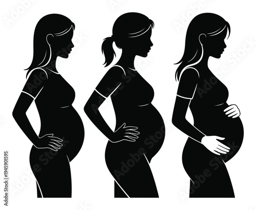 Silhouettes of Pregnant Women Showing Stages of Pregnancy