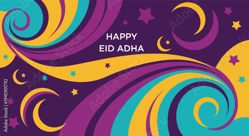 Abstract colorful waves Eid Adha banner isolated white background

