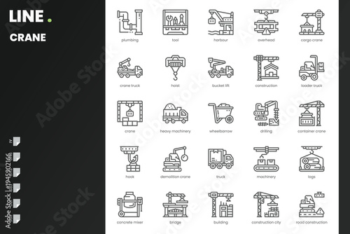 Crane Icon pack for your website, mobile, presentation, and logo design. Crane Icon outline design. Vector graphics illustration and editable stroke.