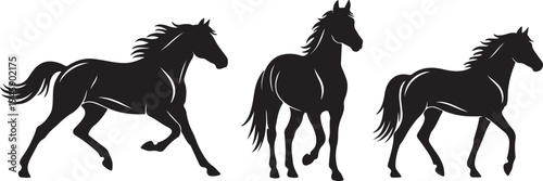 Horse Silhouette Vector Set - Galloping and Standing Stallion Icon Collection