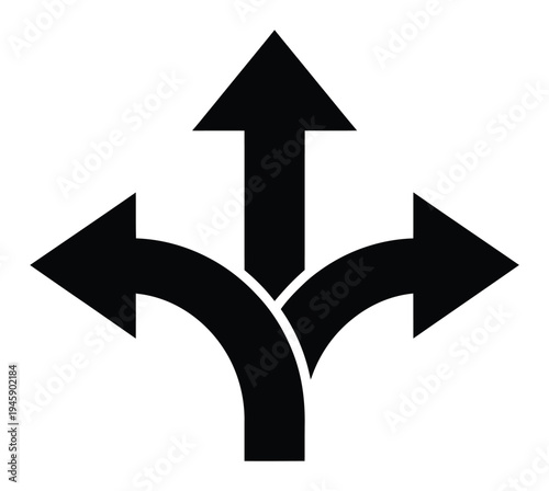 Black arrows pointing left, right, and straight ahead on a white background