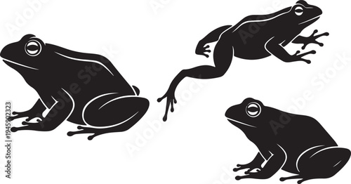 Frog Silhouette Vector Set - Jumping and Sitting Amphibian Icon Collection
