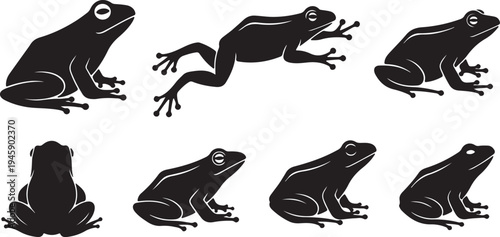 Frog Silhouette Vector Set - Jumping and Sitting Amphibian Icon Collection
